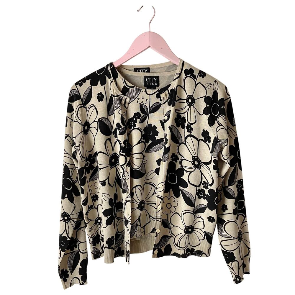 Vintage City Silk Floral Cardigan/Tank Top Twin Set